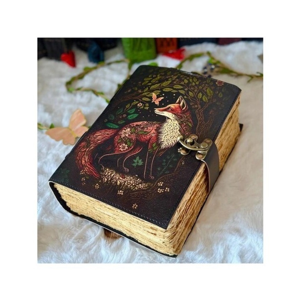 Sakura Vintage Leather Grimoire Enchanted Fox Buffalo Leather Brown 7x5 Journal